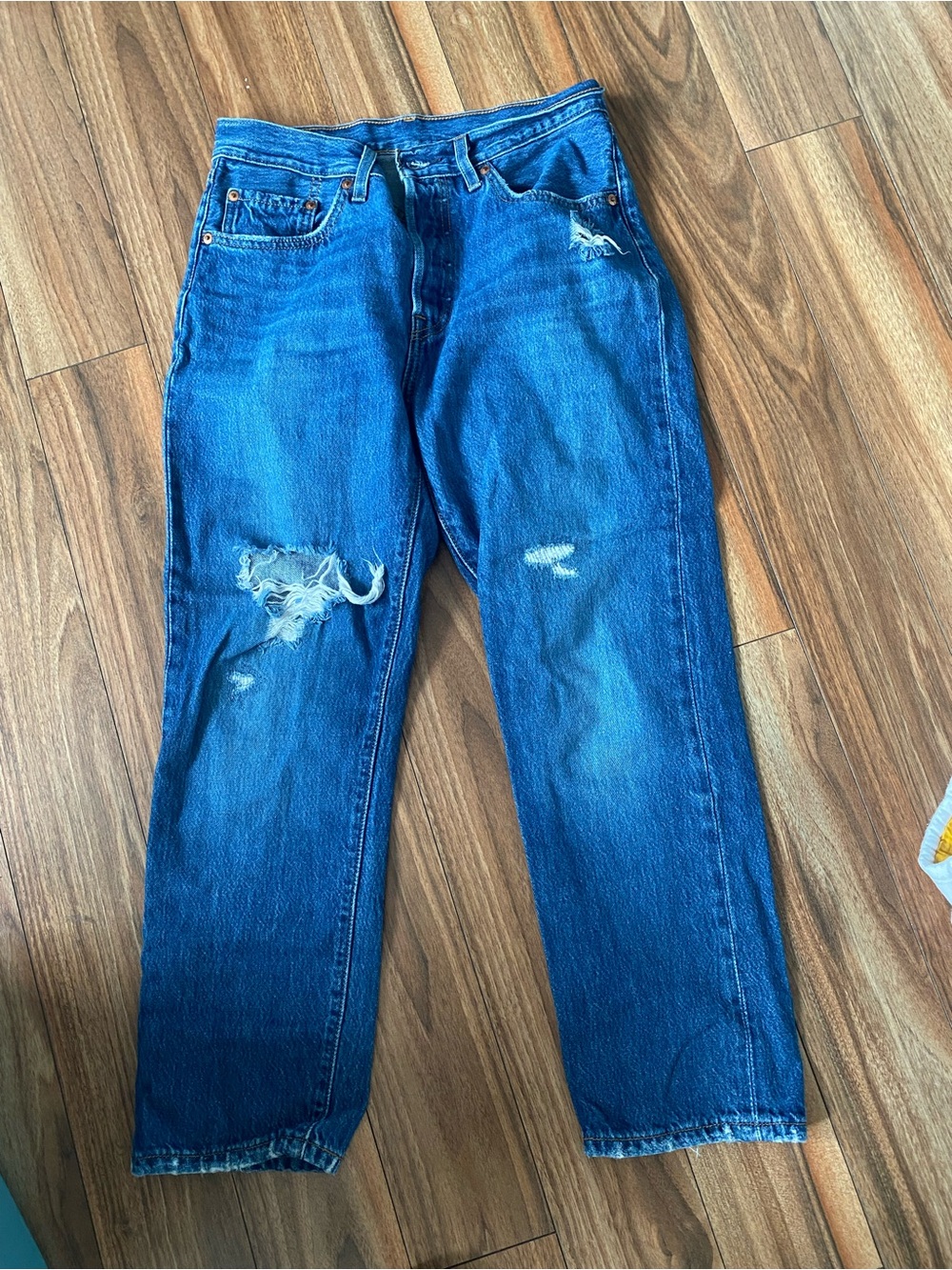 Levi's Women's Straight Jeans in Distressed Blue Denim